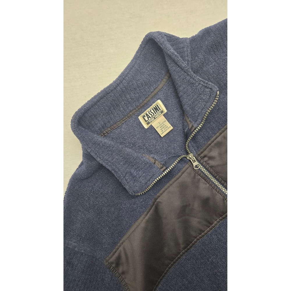 Cassini For Men Blue Fleece 1/4 Zip Pullover Jacket Gray Trim Mens Size L